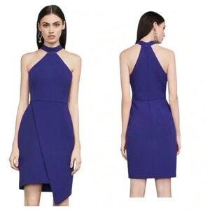 BCBG MAXAZRIA | Makena Halter Neck Wrap Blue Dress with Asymmetric Drape Size 0